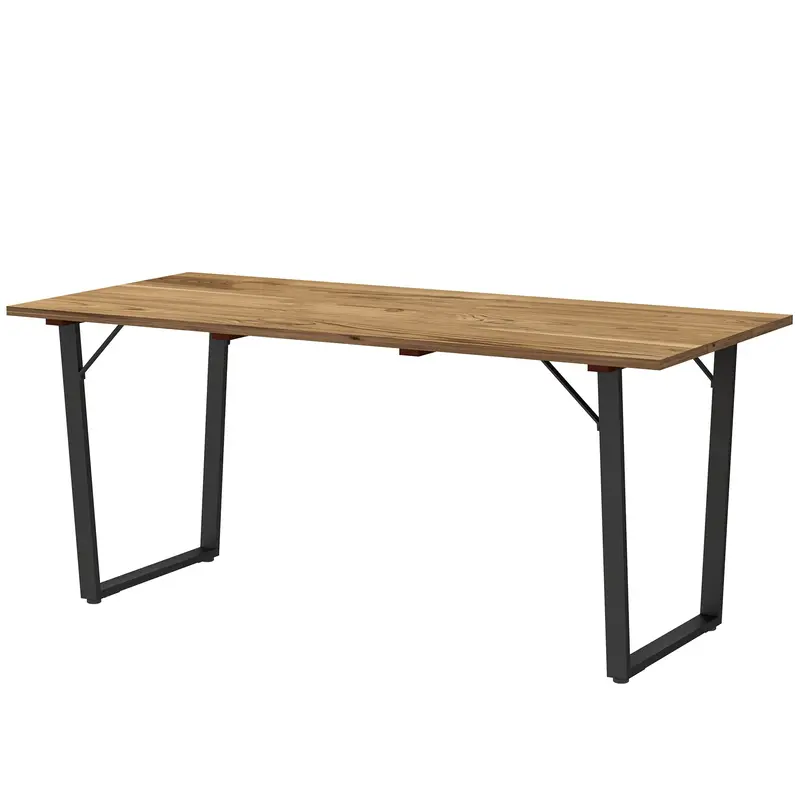 Wooden Outdoor Dining Table For 6 With 2" Umbrella Hole, Slatted Tabletop, Brown 2