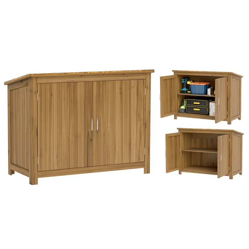 Wooden Outdoor Storage Cabinet With 2 Shelves And 2 Doors, 43" X 20" X 34", Brown 1