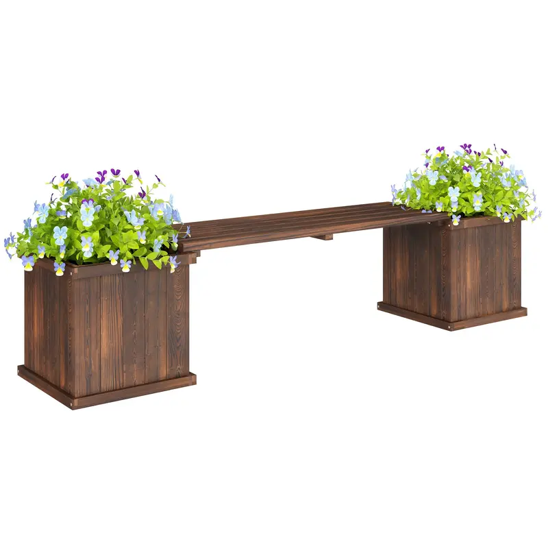Wooden Planter & Bench Combination, 69.25" X 15" X 15.75", Carbonized 1