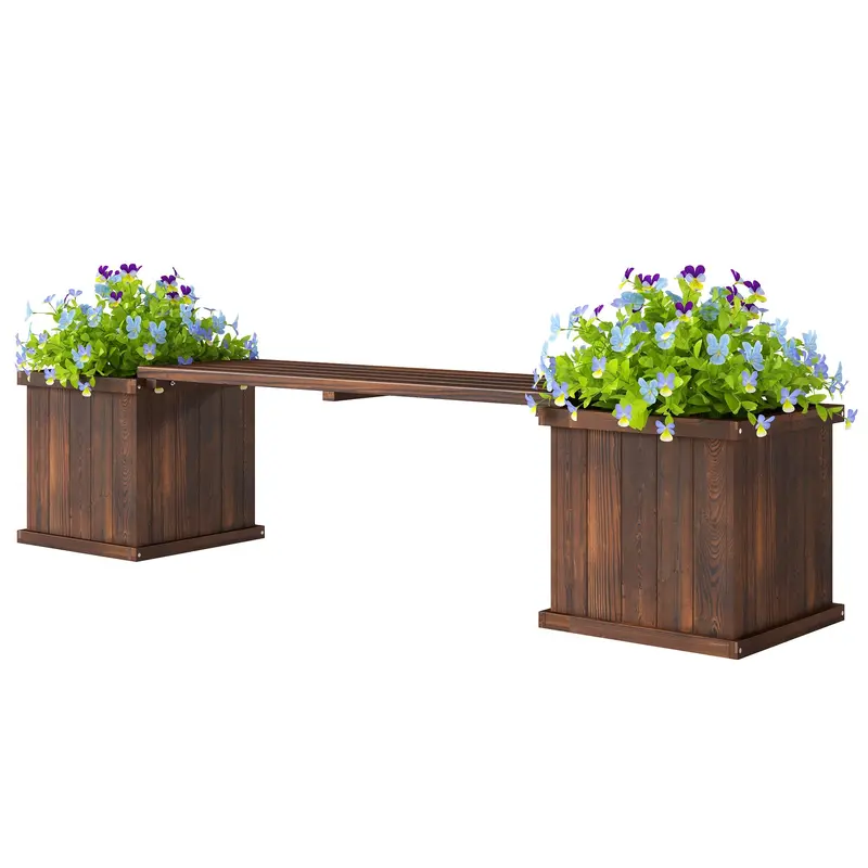 Wooden Planter & Bench Combination, 69.25" X 15" X 15.75", Carbonized 2