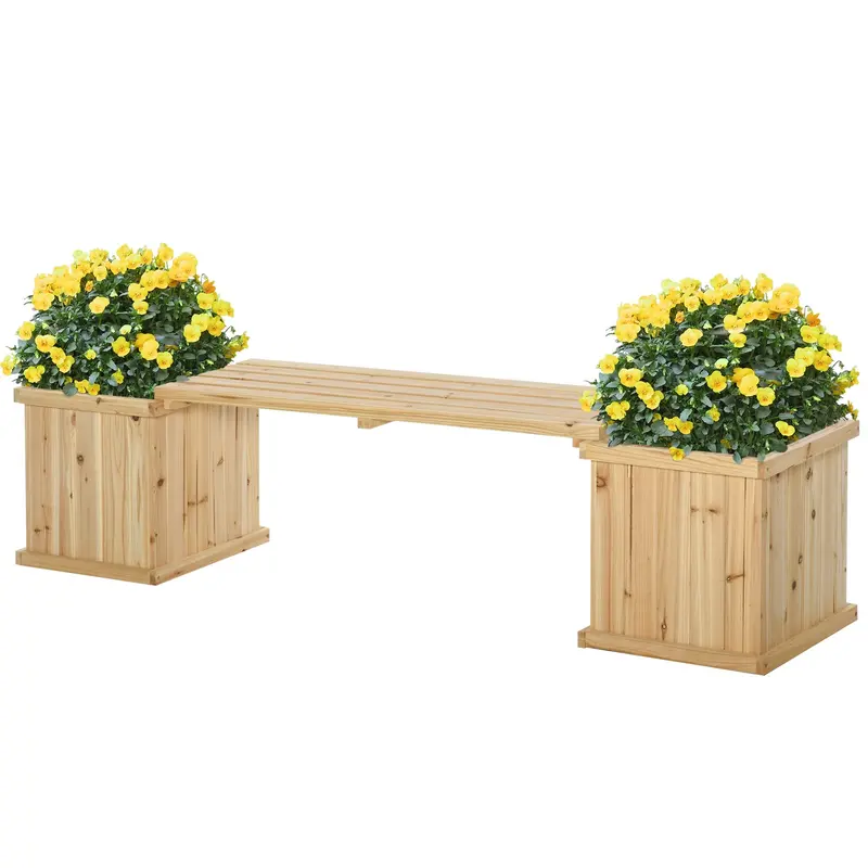 Wooden Planter & Bench Combination, 69.25" X 15" X 15.75", Natural 1