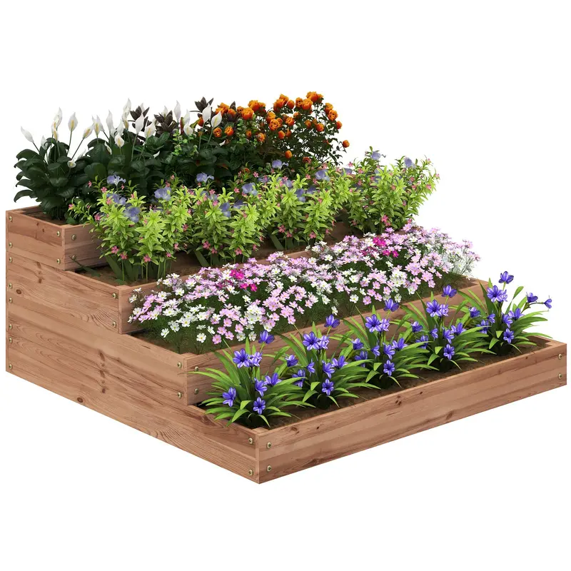 Wooden Raised Garden Bed Kit With Liner, 45" X 45" X 18", Dark Brown 1