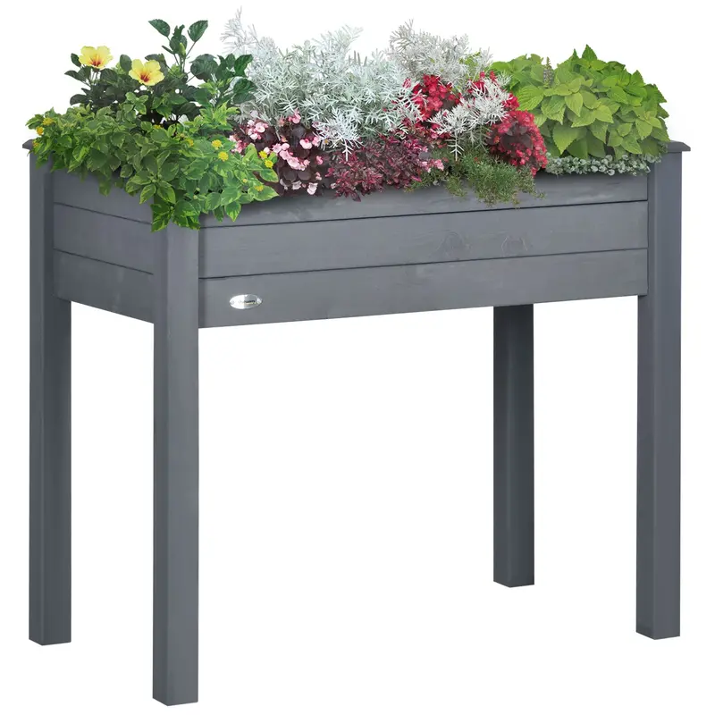 Wooden Raised Garden Bed With Inner Bag, 34" X 18" X 30", Dark Grey 1