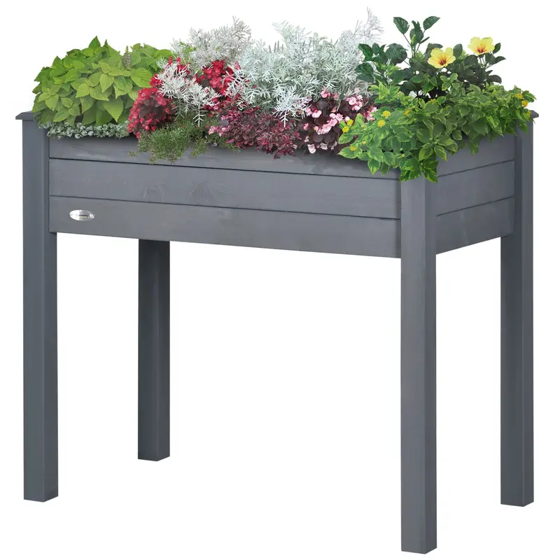 Wooden Raised Garden Bed With Inner Bag, 34" X 18" X 30", Dark Grey 2
