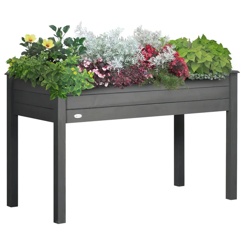 Wooden Raised Garden Bed With Inner Bag, 48" X 22" X 30", Dark Grey 1