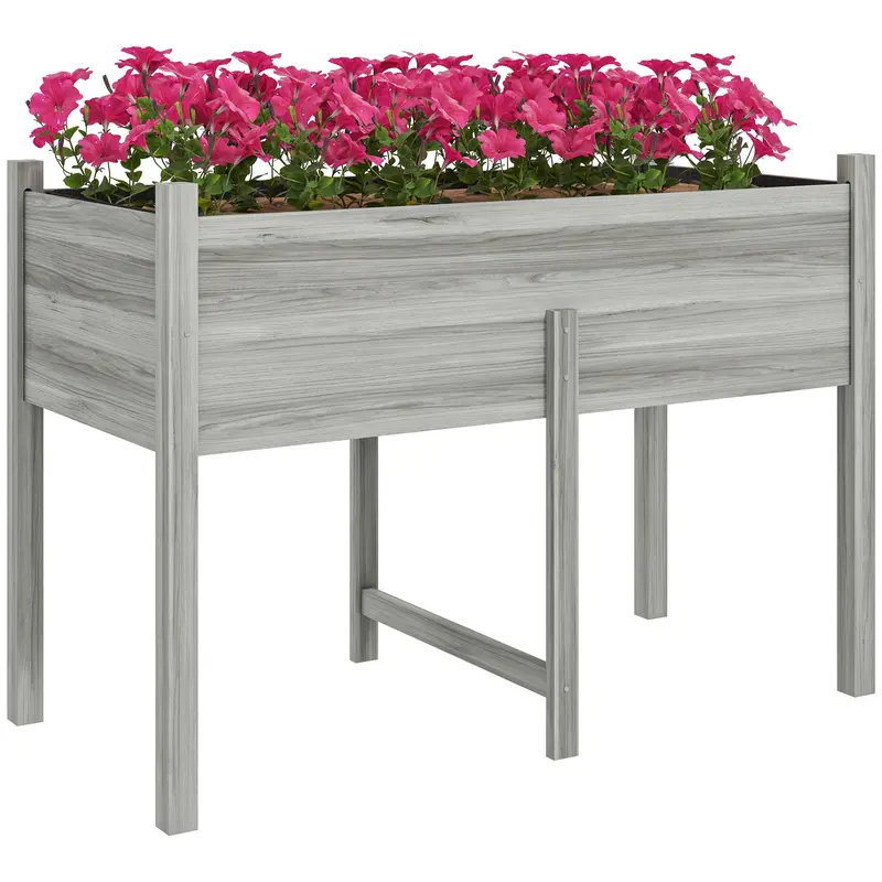 Wooden Raised Garden Bed With Liner & Drain Holes, 45.3"X21.7"X31.5", Grey 1