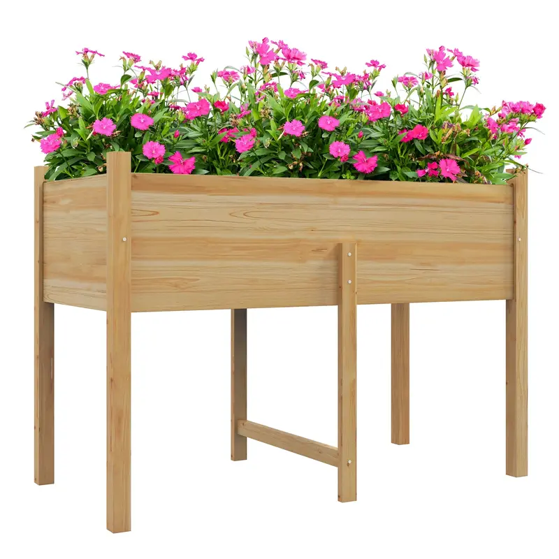 Wooden Raised Garden Bed With Liner & Drain Holes, 45.3"X21.7"X31.5", Natural 1
