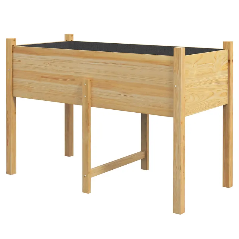 Wooden Raised Garden Bed With Liner & Drain Holes, 45.3"X21.7"X31.5", Natural 2
