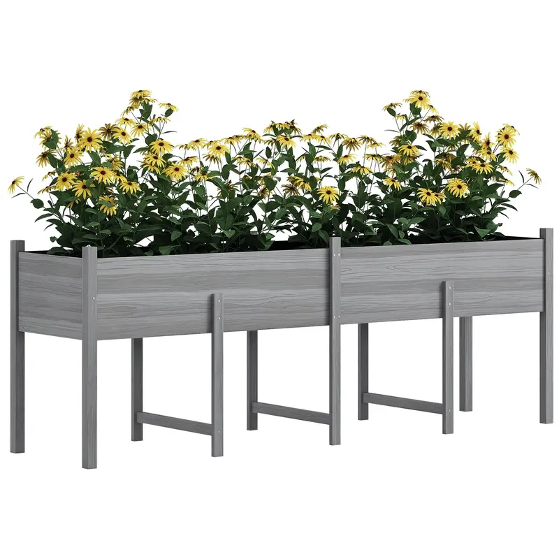 Wooden Raised Garden Bed With Liner, Legs And Drain Holes, Grey 1
