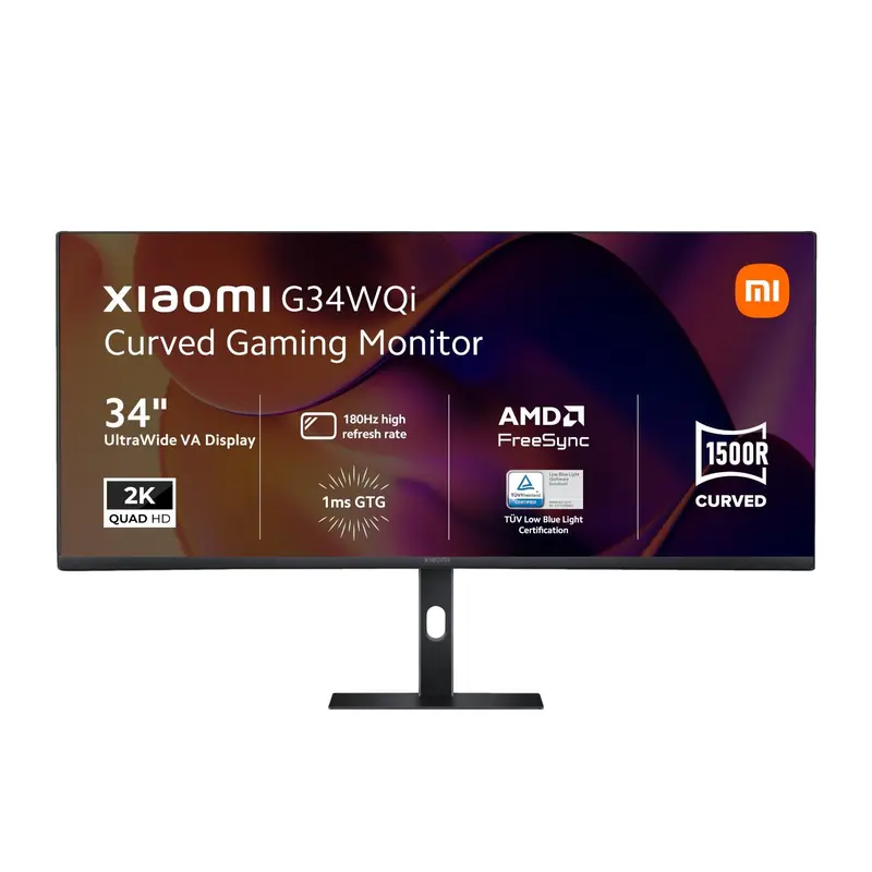 Xiaomi G34wqi 34" 1440P Ultrawide Va Curved Gaming Monitor (180Hz, 1Ms, 21:9, Hdmi/Dp, Amd Freesync, And 1500R Curve) 1