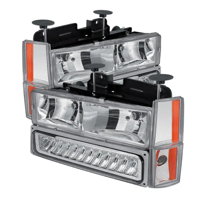Xtune Gmc Yukon 1992-1993 Crystal Headlights W/ Corner & Led Bumper Chrome 1