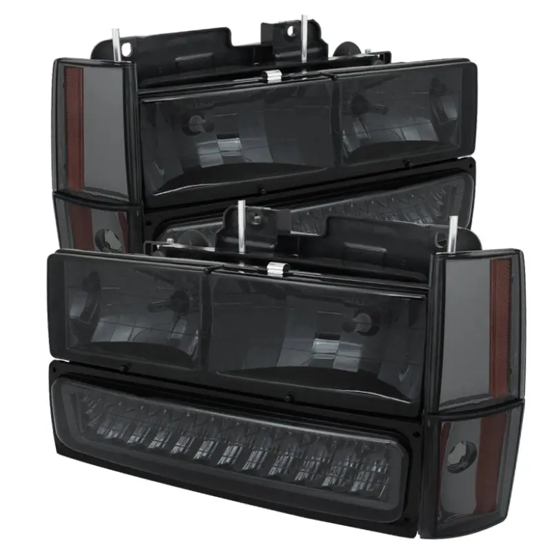 Xtune Gmc Yukon 1992-1993 Crystal Headlights W/ Corner & Led Bumper Smoke 1