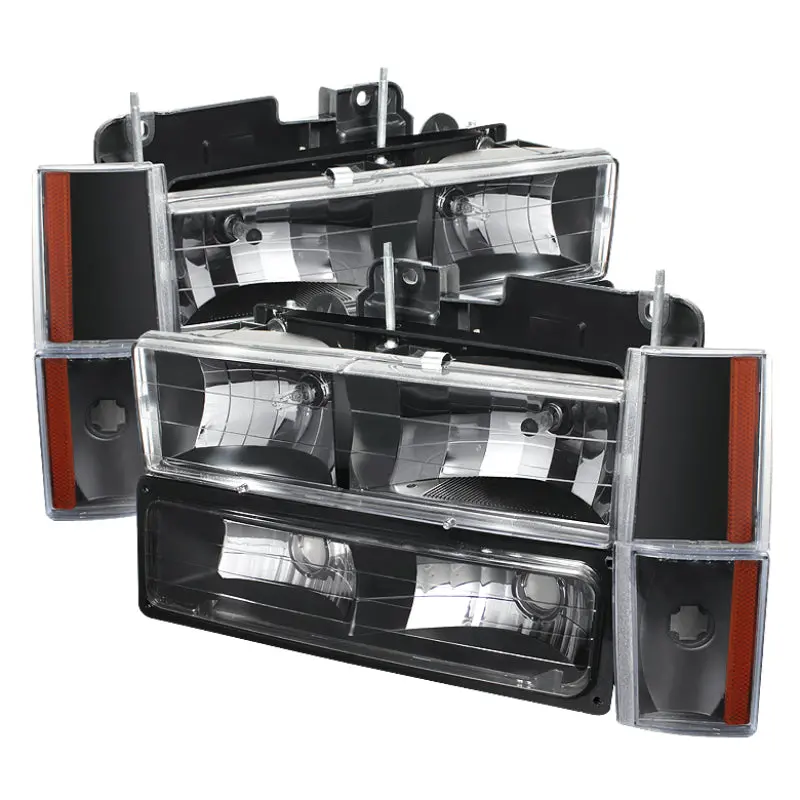 Xtune Gmc Yukon 92-93 Crystal Headlights W/ Corner & Bumper Black 1