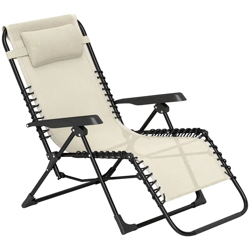 Zero Gravity Chair With 5-Position Backrest And Headrest, Beige 1