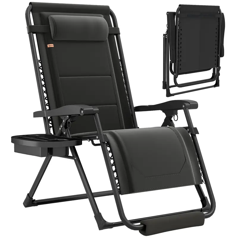 Zero Gravity Lounger Chair With Cup Holder, 400 Lbs Capacity, Black 1