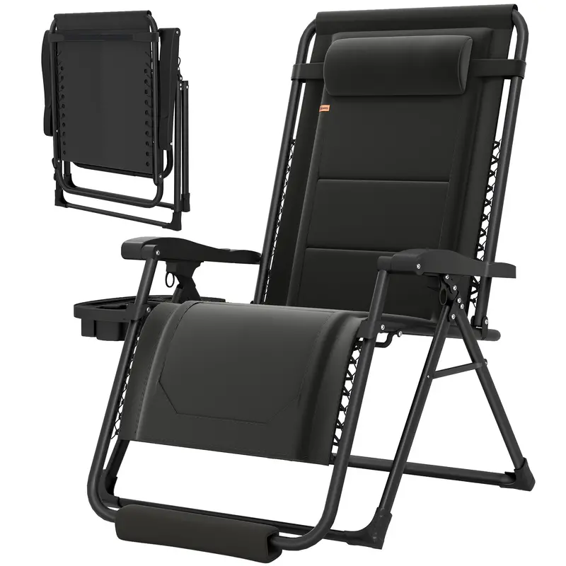 Zero Gravity Lounger Chair With Cup Holder, 400 Lbs Capacity, Black 2