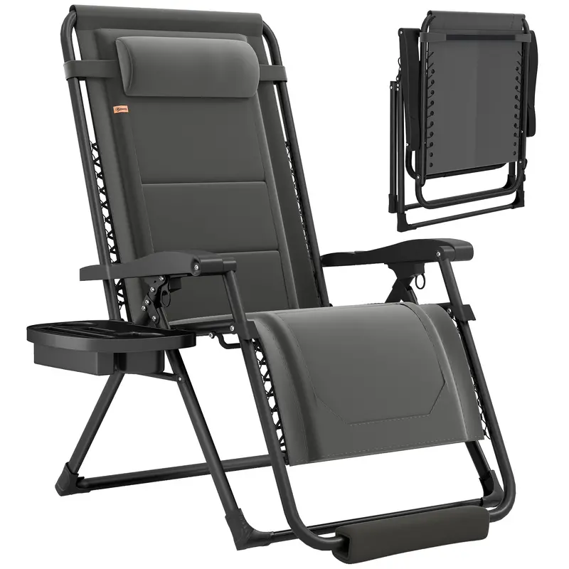Zero Gravity Lounger Chair With Cup Holder, 400 Lbs Capacity, Dark Grey 1