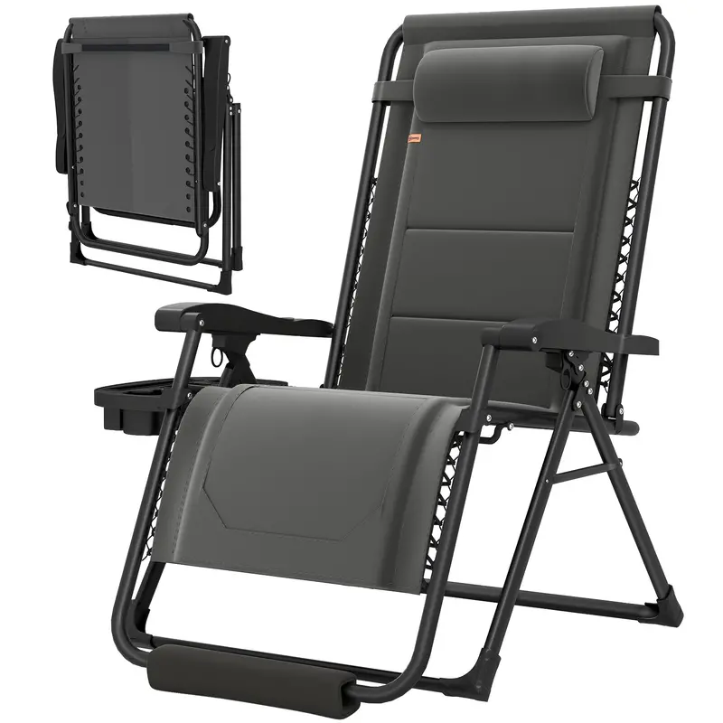 Zero Gravity Lounger Chair With Cup Holder, 400 Lbs Capacity, Dark Grey 2