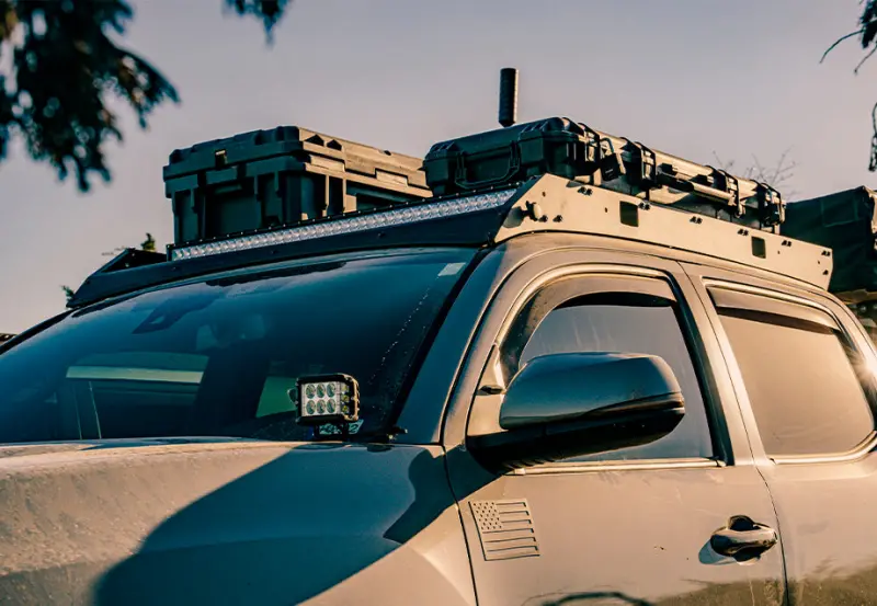 Cali Raised Premium Roof Rack For 2005–2023 Toyota Tacoma – Blue, Tall Profile, No Light Mounts, Combo Beam Design 1