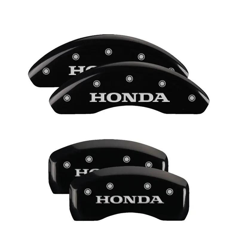 Mgp Engraved 4-Piston Caliper Covers For Honda – Front And Rear, Black Finish With Silver Accent 1