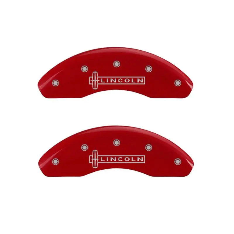 Mgp Engraved 4-Piston Caliper Covers — Front & Rear For Lincoln Mkz (Red Finish With Silver Chrome Accent) 1