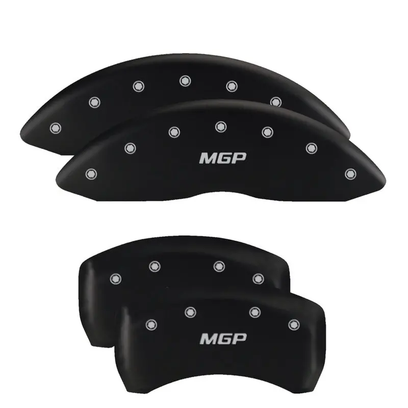 Mgp Engraved 4-Piston Caliper Covers – Front & Rear, Matte Black Finish With Silver Accents (No Stripes) 1